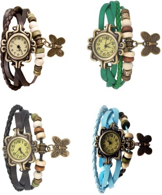 NS18 Vintage Butterfly Rakhi Combo of 4 Brown, Black, Green And Sky Blue Analog Watch  - For Women   Watches  (NS18)