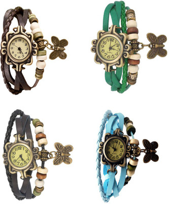 

Kissu Vintage Rakhi Combo of 4 Brown, Black, Green And Sky Blue Watch - For Women