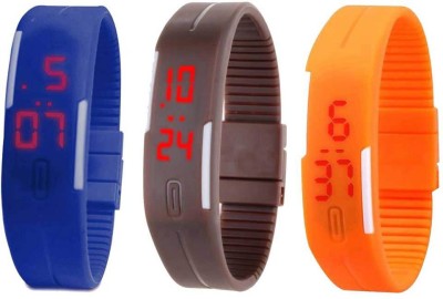 NS18 Silicone Led Magnet Band Combo of 3 Blue, Brown And Orange Digital Watch  - For Boys & Girls   Watches  (NS18)