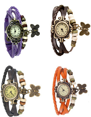 

Kissu Vintage Rakhi Combo of 4 Purple, Black, Brown And Orange Watch - For Women