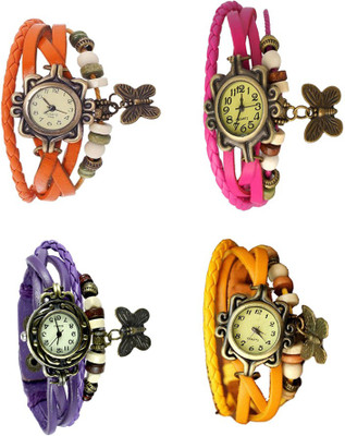 

Kissu Vintage Rakhi Combo of 4 Orange, Purple, Pink And Yellow Watch - For Women