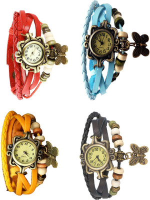 

NS18 Vintage Butterfly Rakhi Combo of 4 Red, Yellow, Sky Blue And Black Watch - For Women