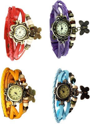 NS18 Vintage Butterfly Rakhi Combo of 4 Red, Yellow, Purple And Sky Blue Analog Watch  - For Women   Watches  (NS18)