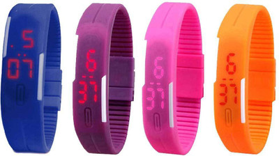 

NS18 Silicone Led Magnet Band Combo of 4 Blue, Purple, Pink And Orange Watch - For Boys & Girls