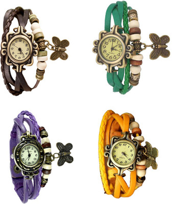 

Kissu Vintage Rakhi Combo of 4 Brown, Purple, Green And Yellow Watch - For Women