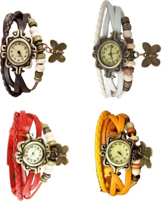 NS18 Vintage Butterfly Rakhi Combo of 4 Brown, Red, White And Yellow Analog Watch  - For Women   Watches  (NS18)