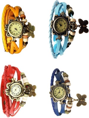 NS18 Vintage Butterfly Rakhi Combo of 4 Yellow, Red, Sky Blue And Blue Analog Watch  - For Women   Watches  (NS18)