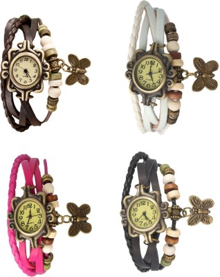 NS18 Vintage Butterfly Rakhi Combo of 4 Brown, Pink, White And Black Analog Watch  - For Women   Watches  (NS18)