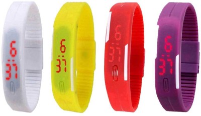 NS18 Silicone Led Magnet Band Watch Combo of 4 White, Yellow, Red And Purple Digital Watch  - For Couple   Watches  (NS18)