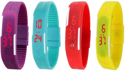 NS18 Silicone Led Magnet Band Combo of 4 Purple, Sky Blue, Red And Yellow Digital Watch  - For Boys & Girls   Watches  (NS18)
