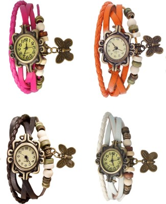 NS18 Vintage Butterfly Rakhi Combo of 4 Pink, Brown, Orange And White Analog Watch  - For Women   Watches  (NS18)