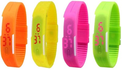 NS18 Silicone Led Magnet Band Combo of 4 Orange, Yellow, Pink And Green Digital Watch  - For Boys & Girls   Watches  (NS18)