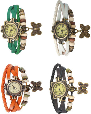 

Kissu Vintage Rakhi Combo of 4 Green, Orange, White And Black Watch - For Women