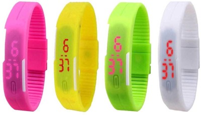 NS18 Silicone Led Magnet Band Combo of 4 Pink, Yellow, Green And White Digital Watch  - For Boys & Girls   Watches  (NS18)