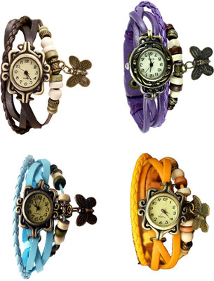 

NS18 Vintage Butterfly Rakhi Combo of 4 Brown, Sky Blue, Purple And Yellow Watch - For Women