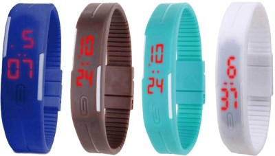 NS18 Silicone Led Magnet Band Combo of 4 Blue, Brown, Sky Blue And White Digital Watch  - For Boys & Girls   Watches  (NS18)