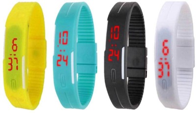 NS18 Silicone Led Magnet Band Combo of 4 Yellow, Sky Blue, Black And White Digital Watch  - For Boys & Girls   Watches  (NS18)