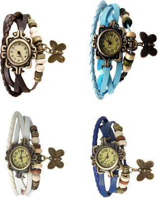 

Kissu Vintage Rakhi Combo of 4 Brown, White, Sky Blue And Blue Watch - For Women