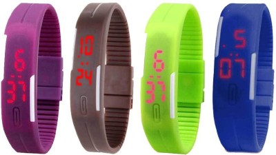 NS18 Silicone Led Magnet Band Combo of 4 Purple, Brown, Green And Blue Digital Watch  - For Boys & Girls   Watches  (NS18)