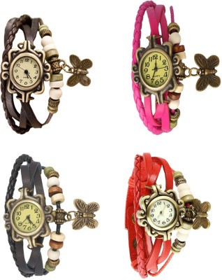 NS18 Vintage Butterfly Rakhi Combo of 4 Brown, Black, Pink And Red Analog Watch  - For Women   Watches  (NS18)