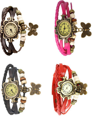 

Kissu Vintage Rakhi Combo of 4 Brown, Black, Pink And Red Watch - For Women