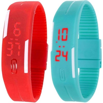 NS18 Silicone Led Magnet Band Set of 2 Red And Sky Blue Digital Watch  - For Boys & Girls   Watches  (NS18)