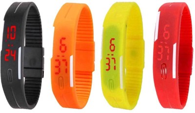 NS18 Silicone Led Magnet Band Watch Combo of 4 Black, Orange, Yellow And Red Digital Watch  - For Couple   Watches  (NS18)