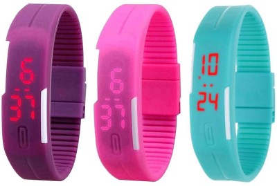 NS18 Silicone Led Magnet Band Combo of 3 Purple, Pink And Sky Blue Digital Watch  - For Boys & Girls   Watches  (NS18)
