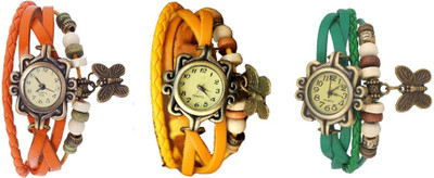 

NS18 Vintage Butterfly Rakhi Watch Combo of 3 Orange, Yellow And Green Watch - For Women