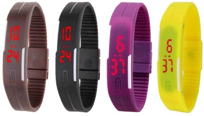 NS18 Silicone Led Magnet Band Combo of 4 Brown, Black, Purple And Yellow Digital Watch  - For Boys & Girls   Watches  (NS18)