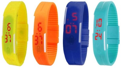 NS18 Silicone Led Magnet Band Watch Combo of 4 Yellow, Orange, Blue And Sky Blue Digital Watch  - For Couple   Watches  (NS18)