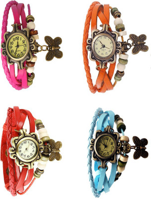 

Kissu Vintage Rakhi Combo of 4 Pink, Red, Orange And Sky Blue Watch - For Women