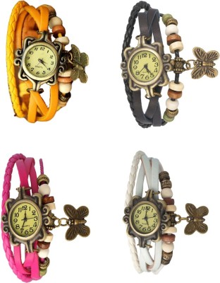 NS18 Vintage Butterfly Rakhi Combo of 4 Yellow, Pink, Black And White Analog Watch  - For Women   Watches  (NS18)