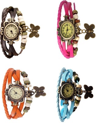 NS18 Vintage Butterfly Rakhi Combo of 4 Brown, Orange, Pink And Sky Blue Analog Watch  - For Women   Watches  (NS18)
