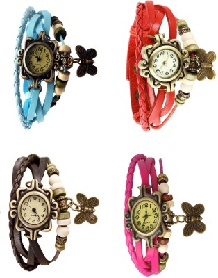 NS18 Vintage Butterfly Rakhi Combo of 4 Sky Blue, Brown, Red And Pink Analog Watch  - For Women   Watches  (NS18)