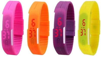 NS18 Silicone Led Magnet Band Combo of 4 Pink, Orange, Purple And Yellow Digital Watch  - For Boys & Girls   Watches  (NS18)