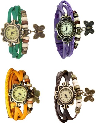 NS18 Vintage Butterfly Rakhi Combo of 4 Green, Yellow, Purple And Brown Analog Watch  - For Women   Watches  (NS18)