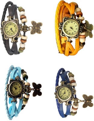 NS18 Vintage Butterfly Rakhi Combo of 4 Black, Sky Blue, Yellow And Blue Analog Watch  - For Women   Watches  (NS18)