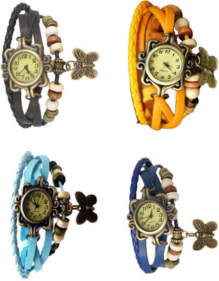 

Kissu Vintage Rakhi Combo of 4 Black, Sky Blue, Yellow And Blue Watch - For Women