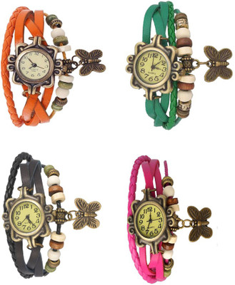 

NS18 Vintage Butterfly Rakhi Combo of 4 Orange, Black, Green And Pink Watch - For Women