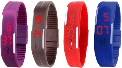 NS18 Silicone Led Magnet Band Combo of 4 Purple, Brown, Red And Blue Digital Watch  - For Boys & Girls   Watches  (NS18)