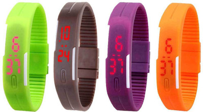 

NS18 Silicone Led Magnet Band Combo of 4 Green, Brown, Purple And Orange Watch - For Boys & Girls