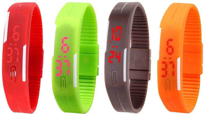 

NS18 Silicone Led Magnet Band Combo of 4 Red, Green, Brown And Orange Watch - For Boys & Girls