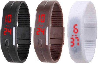 NS18 Silicone Led Magnet Band Combo of 3 Black, Brown And White Digital Watch  - For Boys & Girls   Watches  (NS18)
