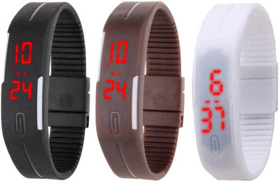 

NS18 Silicone Led Magnet Band Combo of 3 Black, Brown And White Watch - For Boys & Girls