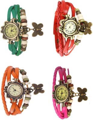 NS18 Vintage Butterfly Rakhi Combo of 4 Green, Orange, Red And Pink Analog Watch  - For Women   Watches  (NS18)
