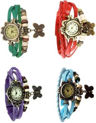 NS18 Vintage Butterfly Rakhi Combo of 4 Green, Purple, Red And Sky Blue Analog Watch  - For Women   Watches  (NS18)