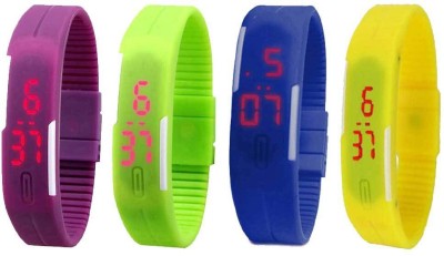 NS18 Silicone Led Magnet Band Combo of 4 Purple, Green, Blue And Yellow Digital Watch  - For Boys & Girls   Watches  (NS18)