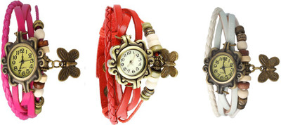 NS18 Vintage Butterfly Rakhi Combo of 3 Pink, Red And White Analog Watch  - For Women   Watches  (NS18)