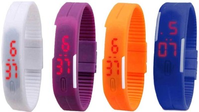 NS18 Silicone Led Magnet Band Combo of 4 White, Purple, Orange And Blue Digital Watch  - For Boys & Girls   Watches  (NS18)